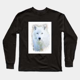 White Wolf Animal Wildlife Jungle Nature Freedom Forest Digital Painting Long Sleeve T-Shirt